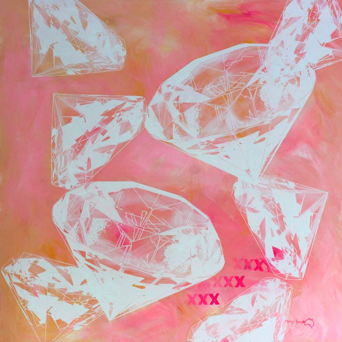 Pink Diamonds Bloody Lucky 2a painting by Merry Sparks