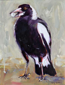 a pearler of a bird magpie painting by Merry Sparks